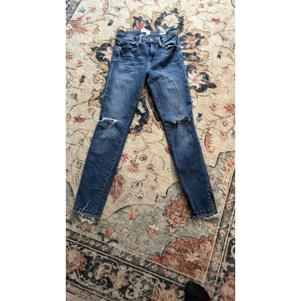 FRAME Le High Skinny Raw Step Hem Jeans Med Blue Wash, sz. 26x28 Rivits - Picture 5 of 5